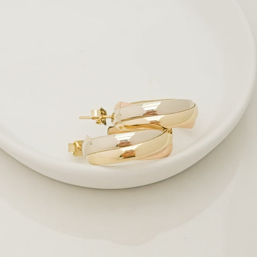 Boucles d'oreilles Créoles tricolores en or 14 carats 58 Facettes 3149