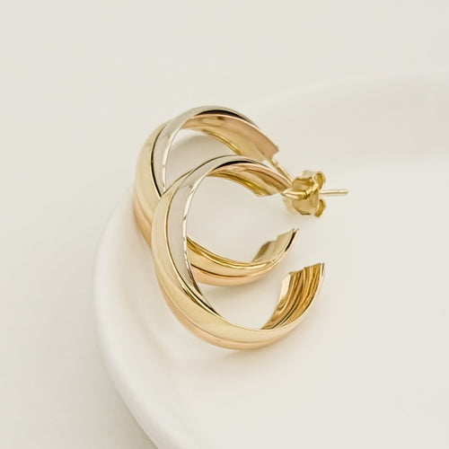 Boucles d'oreilles Créoles tricolores en or 14 carats 58 Facettes 3149