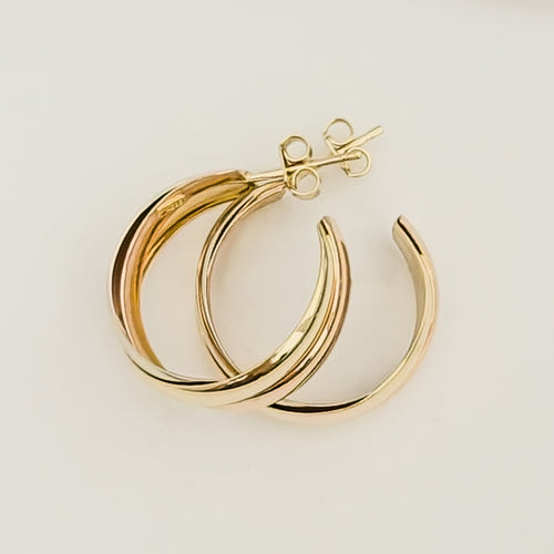 Boucles d'oreilles Créoles tricolores en or 14 carats 58 Facettes 3149