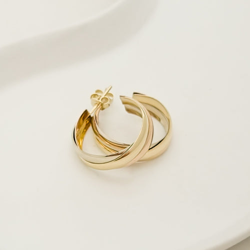 Boucles d'oreilles Créoles tricolores en or 14 carats 58 Facettes 3149