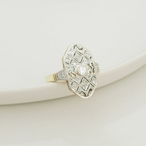 Bague 54 Bague Art déco en or jaune 14 K et diamants 58 Facettes 3143