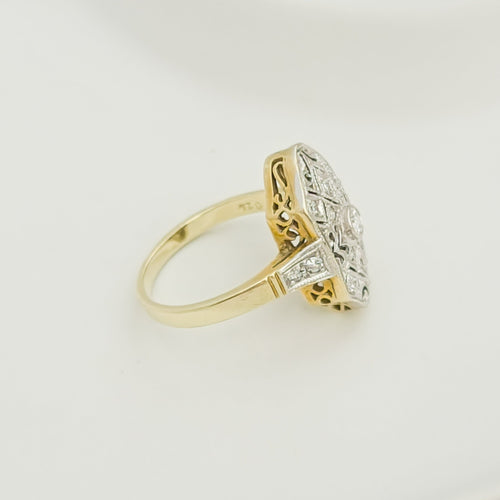 Bague 54 Bague Art déco en or jaune 14 K et diamants 58 Facettes 3143