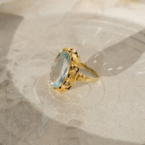 Bague 55 Jugendstil - Bague avec aquamarine en or jaune 14 carats 58 Facettes 1261