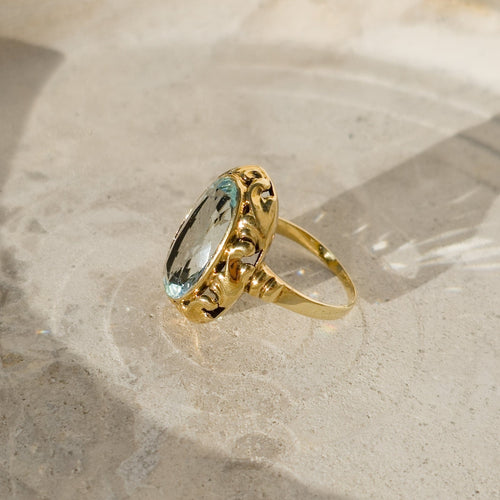 Bague 55 Jugendstil - Bague avec aquamarine en or jaune 14 carats 58 Facettes 1261