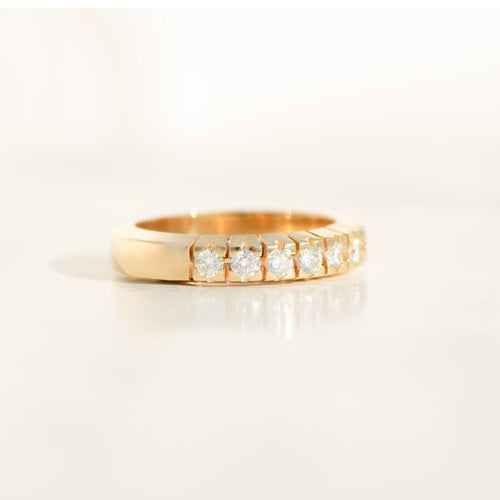 Bague 56 Bague demi-alliance vintage en or jaune 14K avec diamants 0,40 ct 58 Facettes