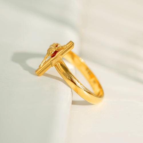 Bague 56 Bague vintage motif crucifix en or jaune 18 carats 58 Facettes