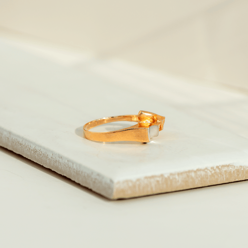 Bague 56 Lapponia - Bague vintage sculpturale en or jaune 14 carats et platine 58 Facettes