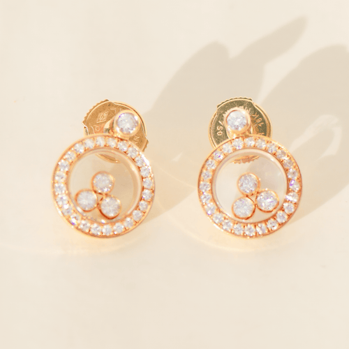 Boucles d'oreilles Chopard Happy Diamonds - Boucles d’oreilles en or jaune 18 carats et diamants 58 Facettes 3290