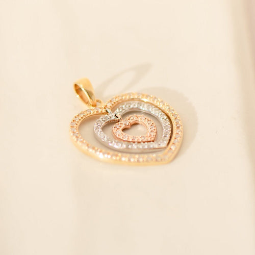 Pendentif Pendentif cœur tricolore en or 14 carats et diamants 58 Facettes