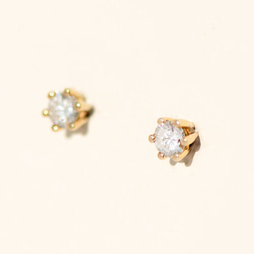 Bague Ohrstecker solitaires - Boucles d’oreilles en or jaune 14 carats et diamants 58 Facettes