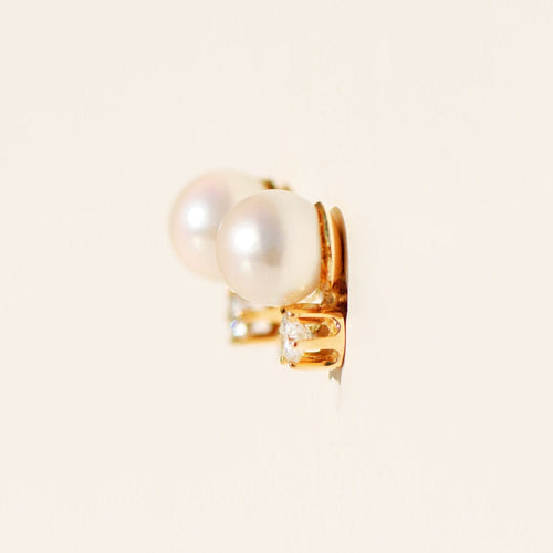 Bague Ohrstecker - Perles et diamants en or jaune 14 carats 58 Facettes