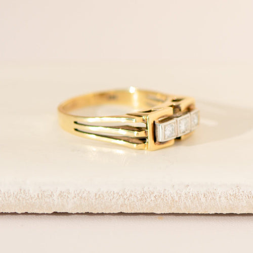 Bague 59 Bague vintage - Trilogie de diamants en or jaune 14 carats 58 Facettes