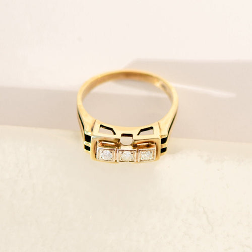 Bague 59 Bague vintage - Diamants en or jaune 14 carats 58 Facettes