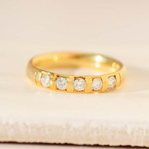 Bague 60.5 Bague demi-tour mémoire vintage en or jaune 14 carats et diamants 58 Facettes