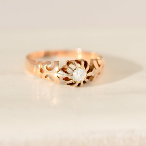 Bague 52 Bague solitaire antique en or rose 585 avec diamant taille ancienne 0,13 ct 58 Facettes