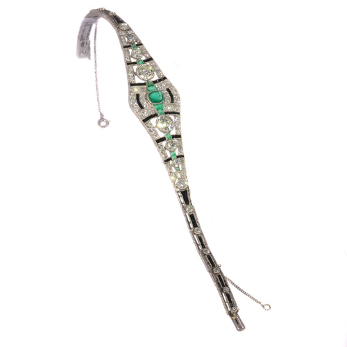 Bracelet Bracelet Art déco en platine avec diamants, émeraudes et onyx 58 Facettes 20358-0165