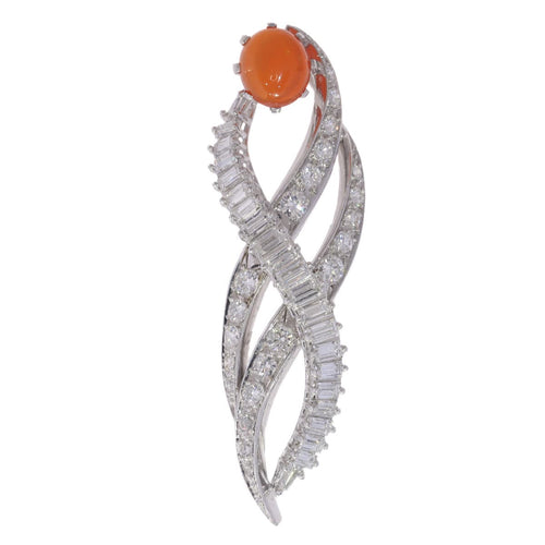Pendentif Pendentif vintage flamme en platine avec opale de feu et diamants 58 Facettes 21028-0244