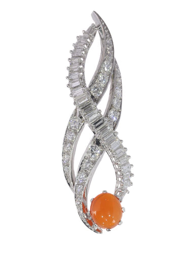Pendentif Pendentif vintage flamme en platine avec opale de feu et diamants 58 Facettes 21028-0244