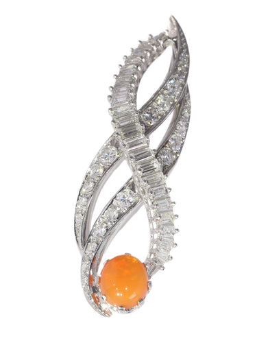Pendentif Pendentif vintage flamme en platine avec opale de feu et diamants 58 Facettes 21028-0244