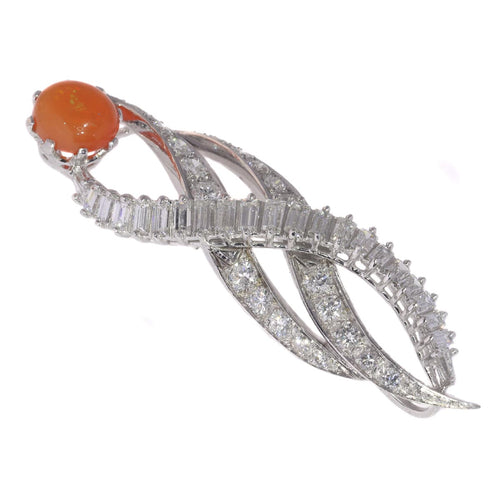 Pendentif Pendentif vintage flamme en platine avec opale de feu et diamants 58 Facettes 21028-0244