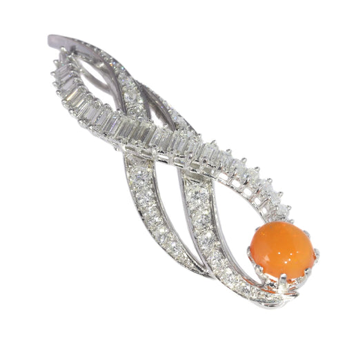 Pendentif Pendentif vintage flamme en platine avec opale de feu et diamants 58 Facettes 21028-0244