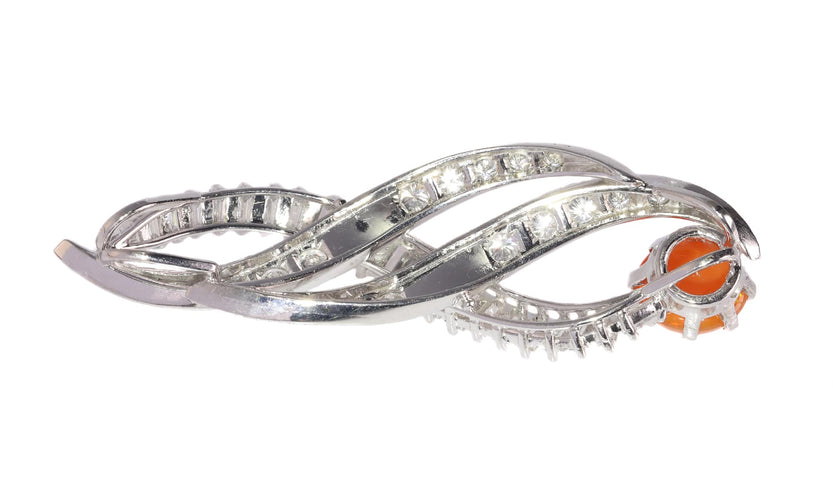 Pendentif Pendentif vintage flamme en platine avec opale de feu et diamants 58 Facettes 21028-0244