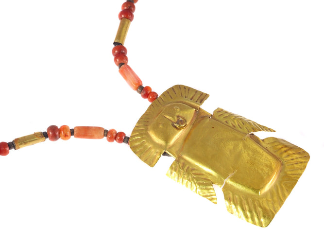Collier Pendentif précolombien - Oiseau anthropomorphe en or avec collier 58 Facettes 21055-0157
