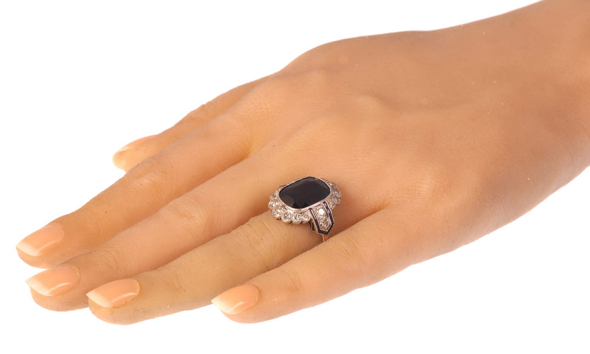 Bague 59 Bague Art déco transition - Saphir et diamants en platine 58 Facettes 21061-0267