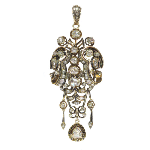 Pendentif Broche-pendentif georgienne en or jaune 18K, émail et 61 diamants 58 Facettes 21077-0159