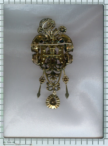 Pendentif Broche-pendentif georgienne en or jaune 18K, émail et 61 diamants 58 Facettes 21077-0159