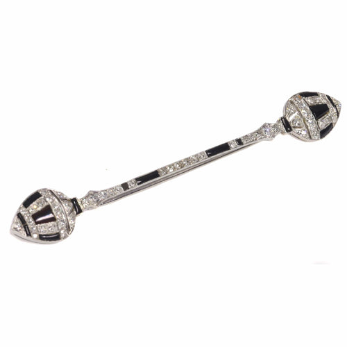 Broche Broche barrette Art déco en or blanc 18K, diamants et onyx 58 Facettes 21096-0063
