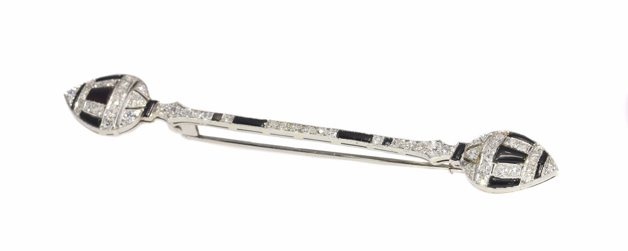 Broche Broche barrette Art déco en or blanc 18K, diamants et onyx 58 Facettes 21096-0063