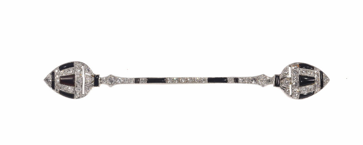 Broche Broche barrette Art déco en or blanc 18K, diamants et onyx 58 Facettes 21096-0063