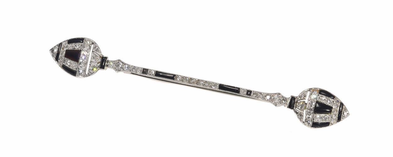 Broche Broche barrette Art déco en or blanc 18K, diamants et onyx 58 Facettes 21096-0063