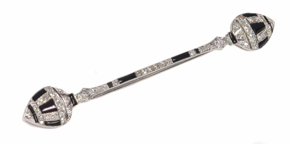 Broche Broche barrette Art déco en or blanc 18K, diamants et onyx 58 Facettes 21096-0063