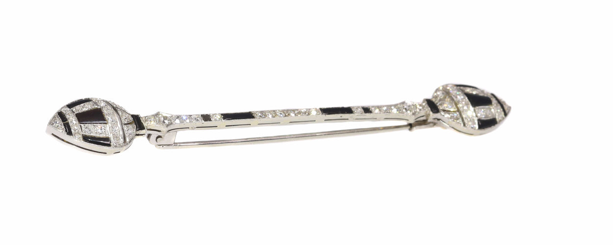 Broche Broche barrette Art déco en or blanc 18K, diamants et onyx 58 Facettes 21096-0063