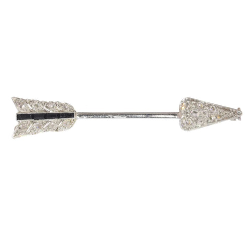 Broche Broche flèche Art déco vintage en or blanc 18K, diamants et onyx 58 Facettes 21104-0309