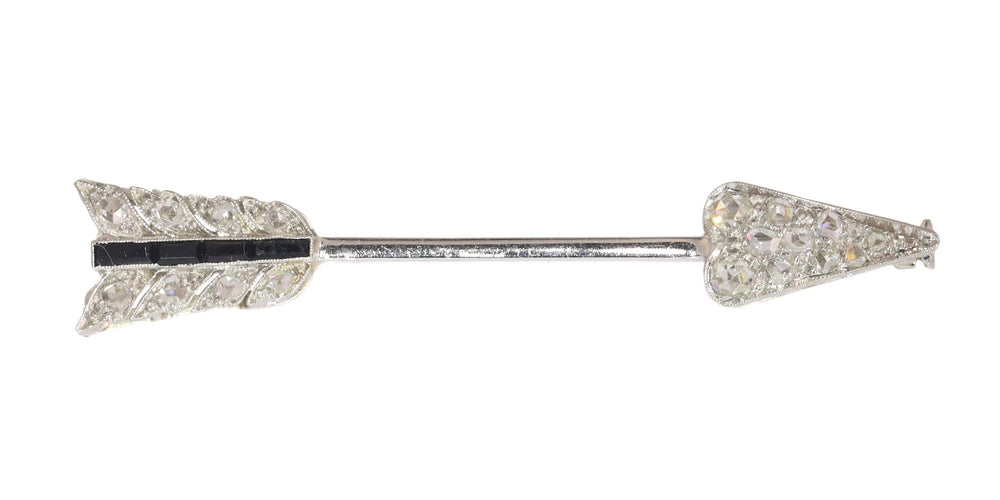 Broche Broche flèche Art déco vintage en or blanc 18K, diamants et onyx 58 Facettes 21104-0309