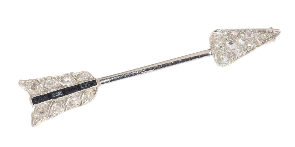 Broche Broche flèche Art déco vintage en or blanc 18K, diamants et onyx 58 Facettes 21104-0309