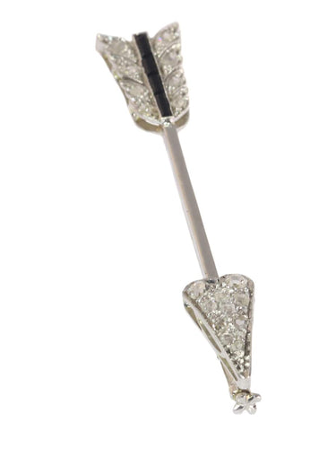 Broche Broche flèche Art déco vintage en or blanc 18K, diamants et onyx 58 Facettes 21104-0309