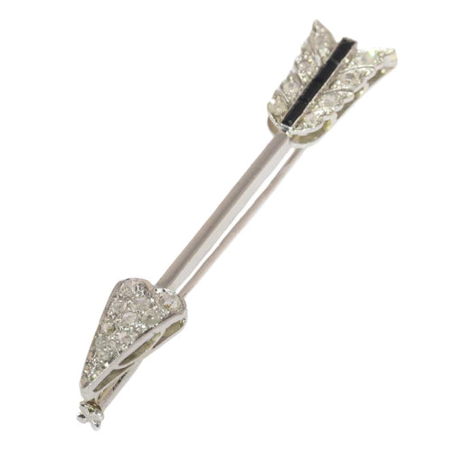 Broche Broche flèche Art déco vintage en or blanc 18K, diamants et onyx 58 Facettes 21104-0309