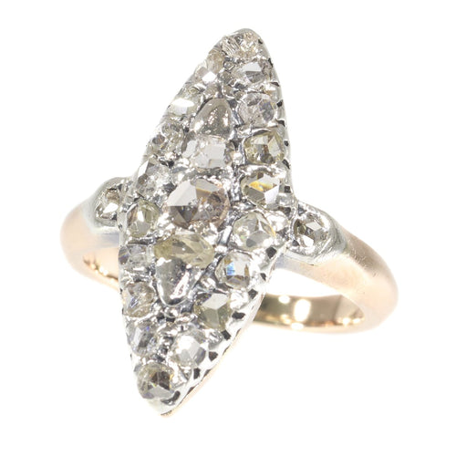 Bague 51 Bague ancienne bateau de fiançailles en or rose 18k, diamants 58 Facettes 21146-0157