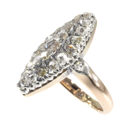 Bague 51 Bague ancienne bateau de fiançailles en or rose 18k, diamants 58 Facettes 21146-0157