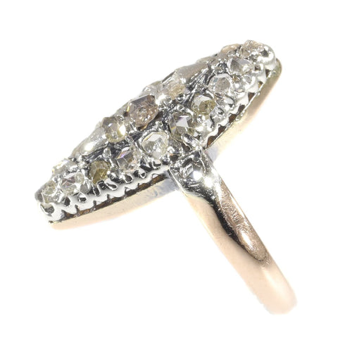 Bague 51 Bague ancienne bateau de fiançailles en or rose 18k, diamants 58 Facettes 21146-0157