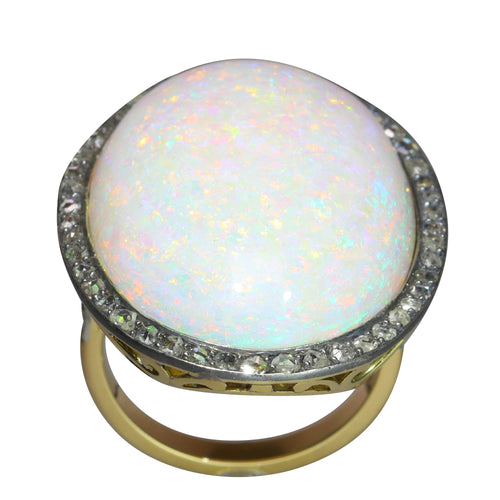 Bague 58 Bague victorienne en or jaune 18k, argent, opale et diamants 58 Facettes 21224-0615