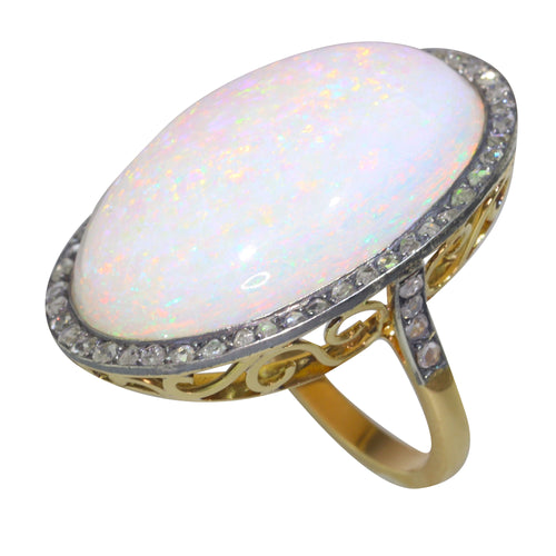 Bague 58 Bague victorienne en or jaune 18k, argent, opale et diamants 58 Facettes 21224-0615