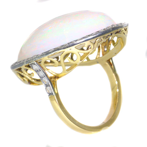 Bague 58 Bague victorienne en or jaune 18k, argent, opale et diamants 58 Facettes 21224-0615