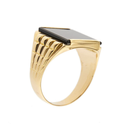 Bague Bague homme en or jaune 18 carats avec onyx rectangulaire 58 Facettes 21287