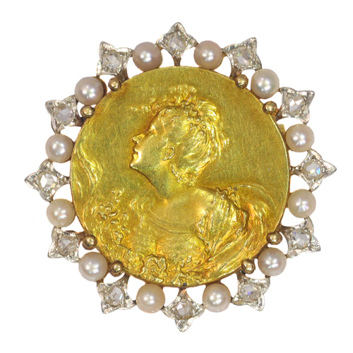 Broche Broche Belle Époque en or jaune 18K, platine, diamants et perles 58 Facettes 21295-0015