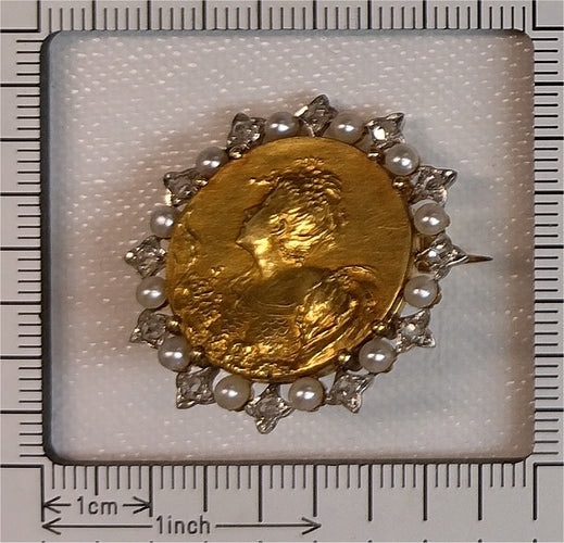 Broche Broche Belle Époque en or jaune 18K, platine, diamants et perles 58 Facettes 21295-0015